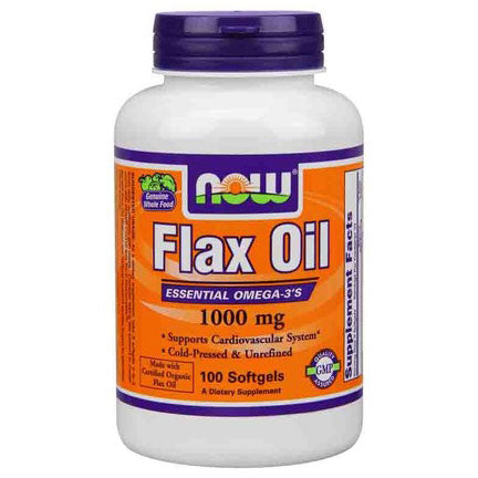 Flax Oil 1000mg, Organic Flax Oil 100 Softgels, NOW Foods