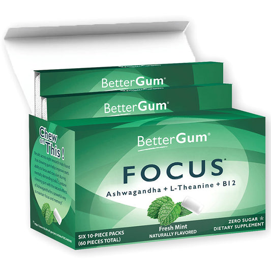 Focus Gum (Ashwagandha + L-Theanine + Vitamin B12), 60 Pieces, BetterGum
