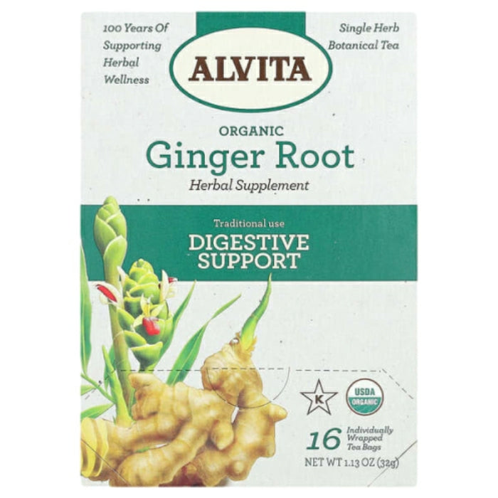 Ginger Root Herbal Tea Supplement, 16 Tea Bags, Alvita Tea