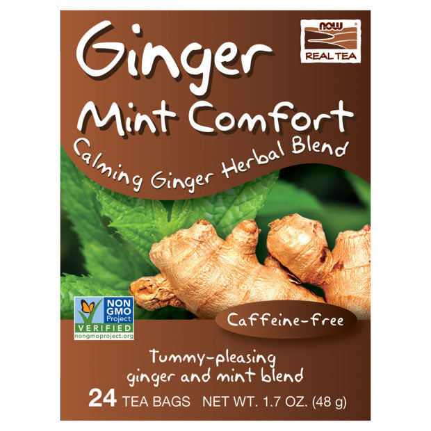 Ginger Mint Comfort Tea, Calming Ginger Herbal Blend, 24 Tea Bags, NOW Foods