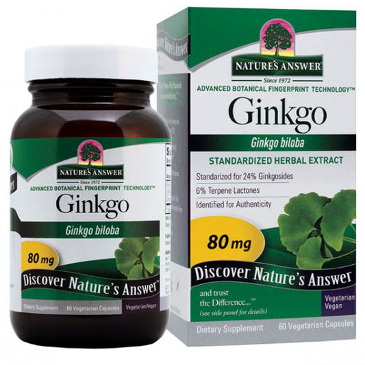 Ginkgo Biloba Leaf Extract Standardized 60 vegicaps from Nature's Answer