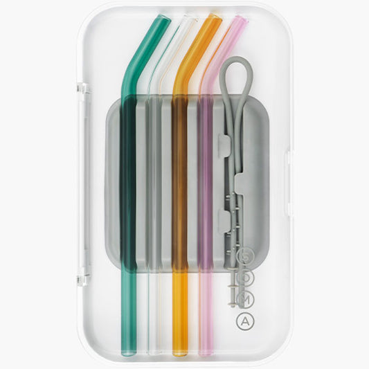 Glass Straw Set with Case & Cleaning Tool, Multicolor, 4 pc, Soma