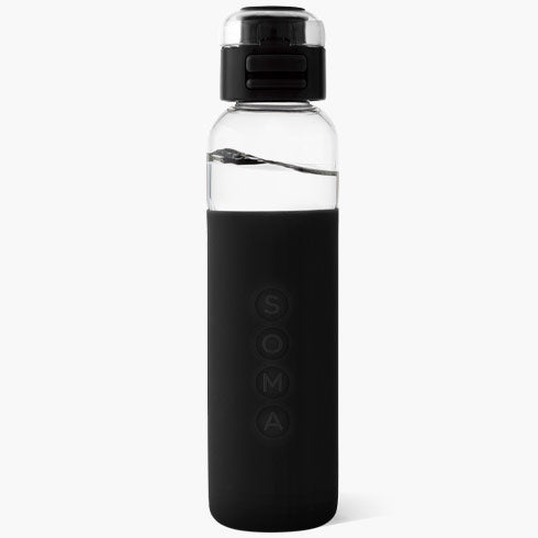 Glass Water Bottle with Sport Cap, Black, 17 oz, Soma