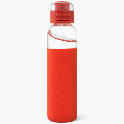 Glass Water Bottle with Sport Cap, Coral, 17 oz, Soma