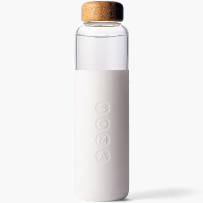 Glass Water Bottle V2, White, 17 oz, Soma