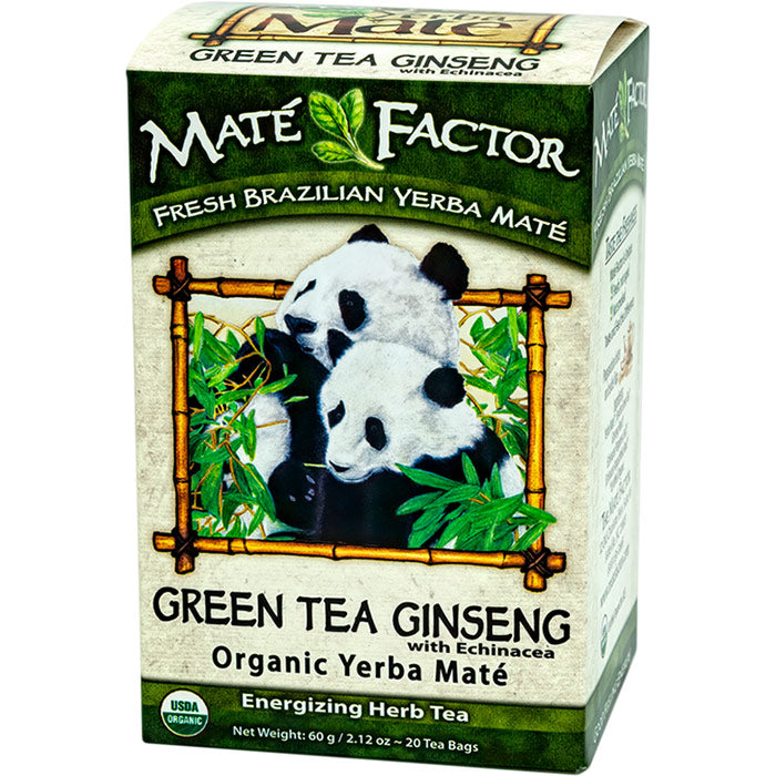 Green Tea Ginseng with Echinacea Organic Yerba Mate Herb Tea, 20 Tea Bags, Mate Factor