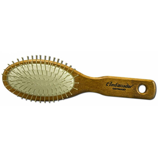 Ambassador Hairbrush, Wooden Handle with Pneumatic Brush, Small Oval/Steel Pins 5112, Fuchs Brushes