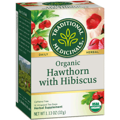 Organic Hawthorn with Hibiscus Tea, 16 Tea Bags, Traditional Medicinals Teas