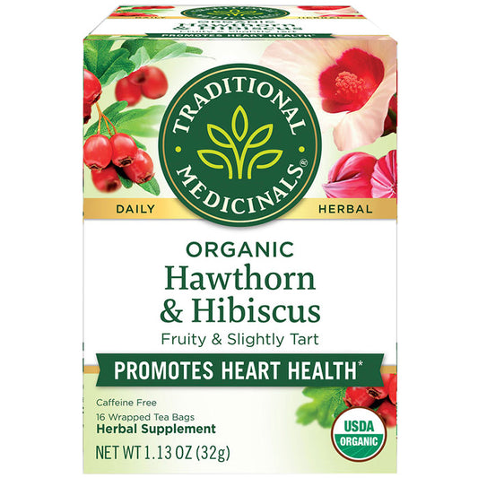 Organic Hawthorn & Hibiscus Tea, 16 Tea Bags, Traditional Medicinals Teas