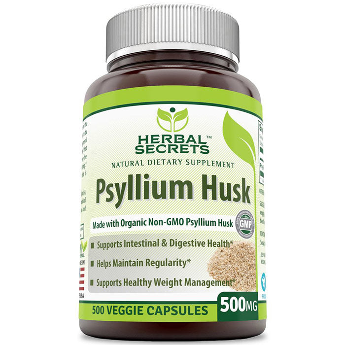 Herbal Secrets Psyllium Husk 500 mg, 500 Veggie Capsules, Amazing Nutrition