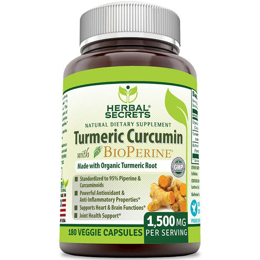 Herbal Secrets Turmeric Curcumin with Bioperine 1500 mg, 180 Veggie Capsules, Amazing Nutrition