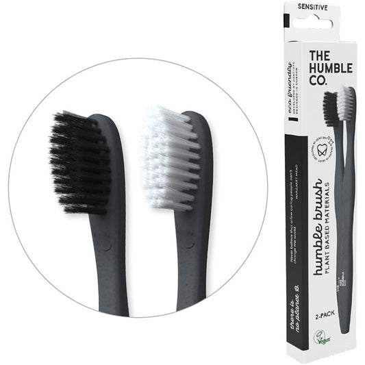 Humble Brush Plant Based Toothbrush - Sensitive - White & Black, 2 Pack, The Humble Co.