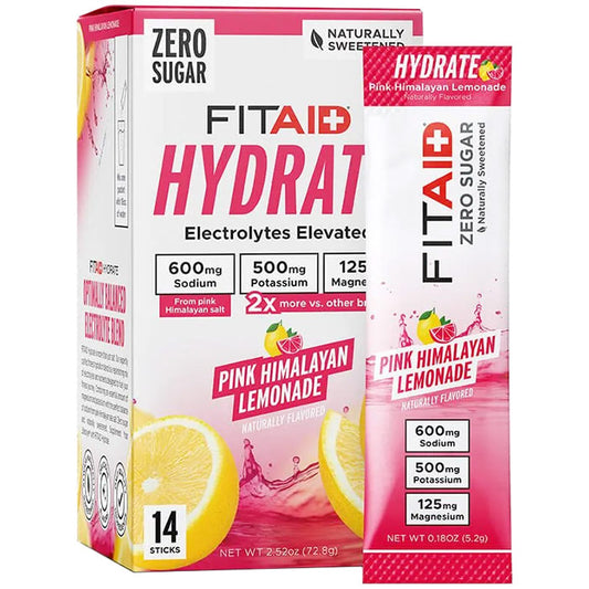 Hydrate Electrolytes Elevated Drink Mix - Pink Himalayan Lemonade, 14 Sticks, Fitaid