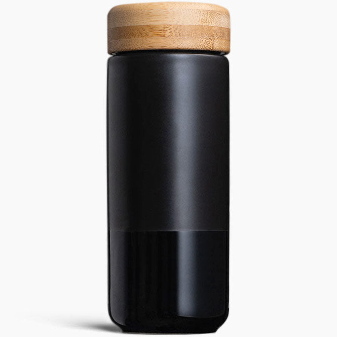 Insulated Ceramic Mug with Bamboo Lid, Black, 12 oz, Soma