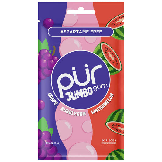 Jumbo Gum - Grape & Bubblegum & Watermelon, 20 Pieces, PUR