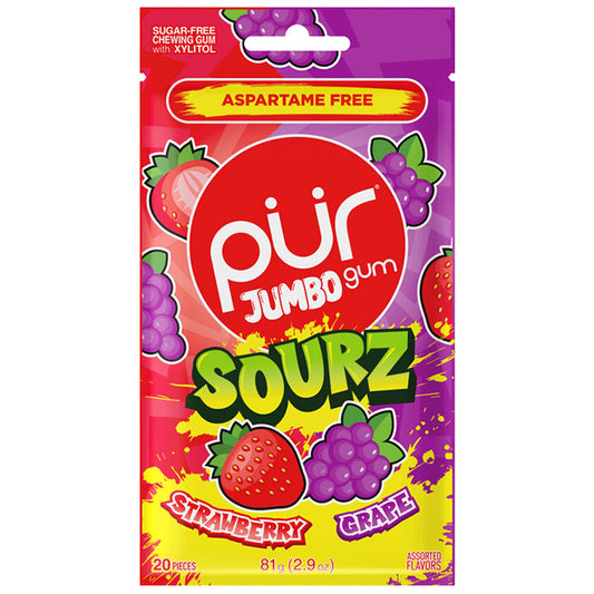 Jumbo Sourz Gum - Strawberry & Grape, 20 Pieces, PUR