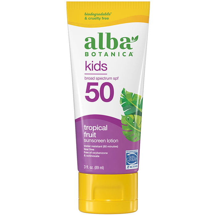 Kids Sunscreen Lotion SPF 50, Tropical Fruit, 3 oz, Alba Botanica