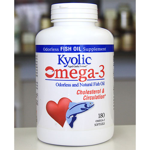 Kyolic Omega-3, Garlic + Fish Oil (formerly Kyolic EPA), 180 Softgels, Wakunaga