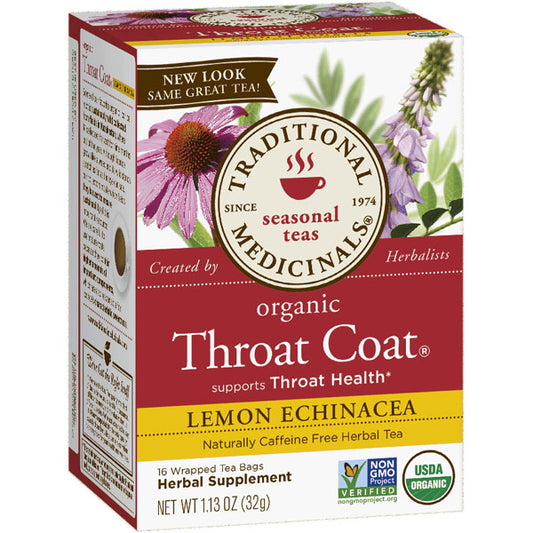 Organic Throat Coat Tea, Lemon Echinacea, 16 Tea Bags, Traditional Medicinals Teas