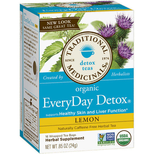 Organic Everyday Detox Tea, Lemon, 16 Tea Bags, Traditional Medicinals Teas