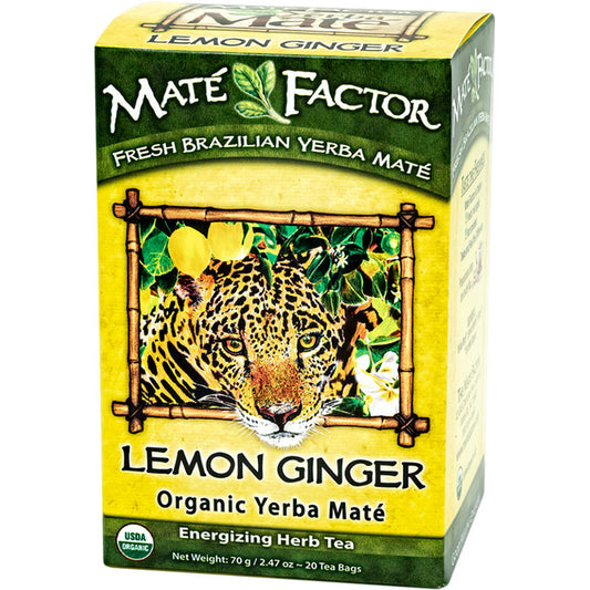 Lemon Ginger Organic Yerba Mate Herb Tea, 20 Tea Bags, Mate Factor