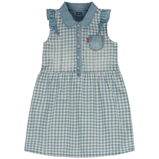 Levi's Girls' Denim Dress, 100% Cotton - Indigo Gingham, Size 2T