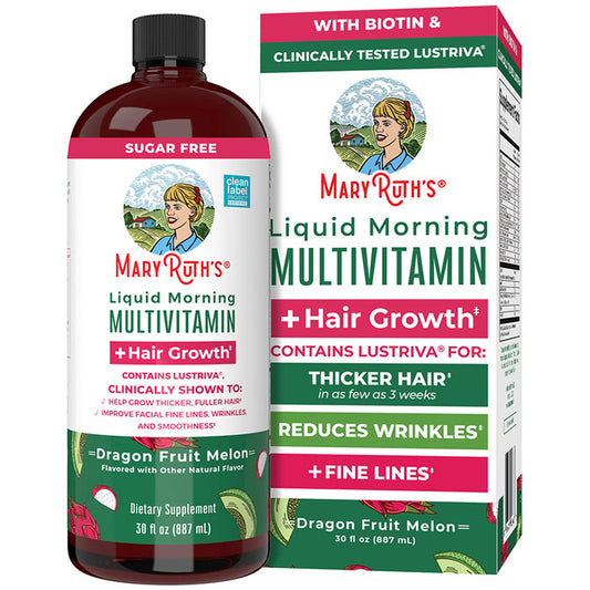 Liquid Morning Multivitamin + Hair Growth, Dragon Fruit Melon, 30 oz (887 ml), MaryRuth's