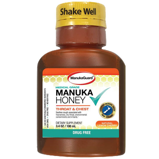 Medical Grade Manuka Honey Throat & Chest Syrup, 3.4 oz, ManukaGuard