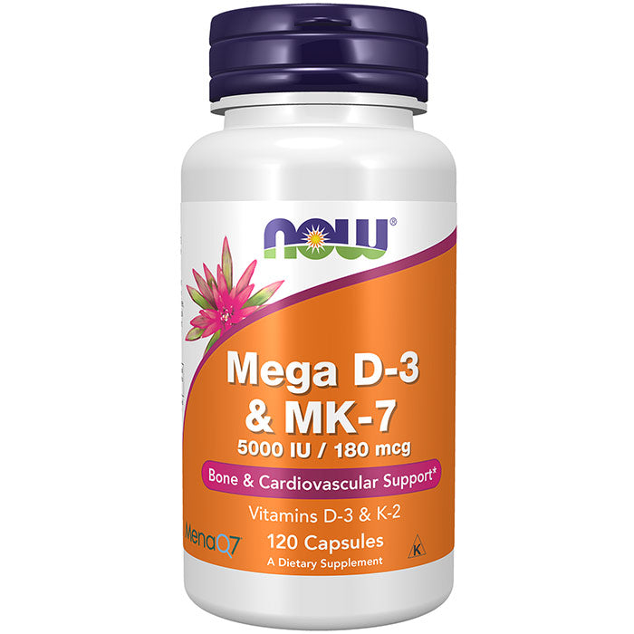 Mega D-3 & MK-7, Vitamins D3 & K2, Value Size, 120 Capsules, NOW Foods