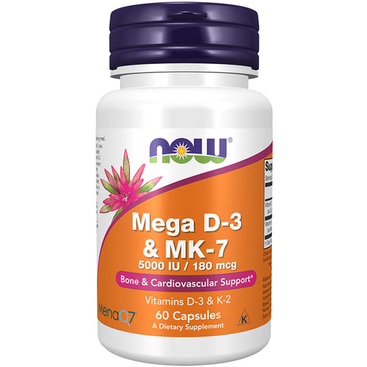 Mega D-3 & MK-7, Vitamins D3 & K2, 60 Capsules, NOW Foods