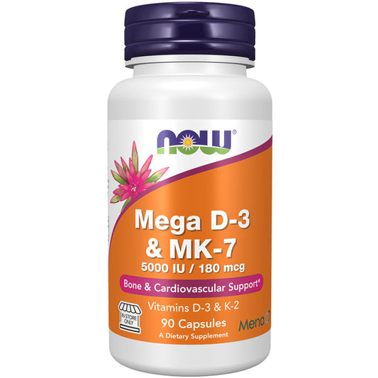 Mega D-3 & MK-7, Vitamins D3 & K2, 90 Capsules, NOW Foods