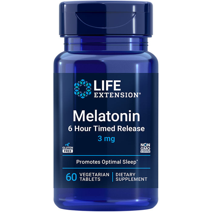 Melatonin 6-Hour Timed Release, 3 mg, 60 Tablets, Life Extension