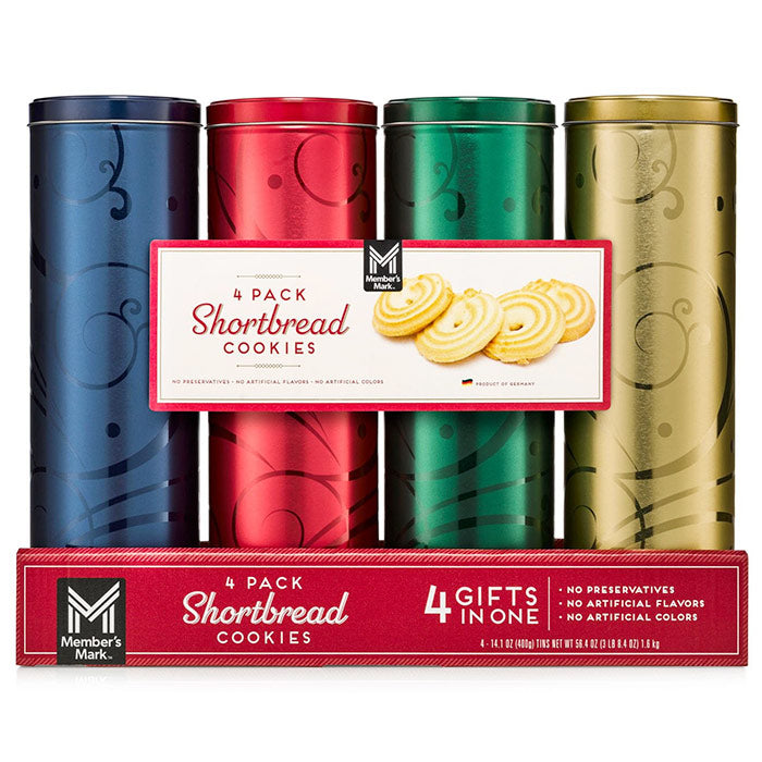 Member's Mark Shortbread Cookies in Collector Tin Gift Pack, 14.1 oz x 4 Pack