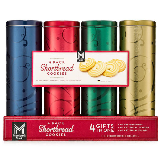 Member's Mark Shortbread Cookies in Collector Tin Gift Pack, 14.1 oz x 4 Pack