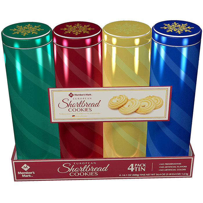 Member's Mark European Shortbread Cookies in Collector Tin Gift Pack, 14.1 oz x 4 Pack