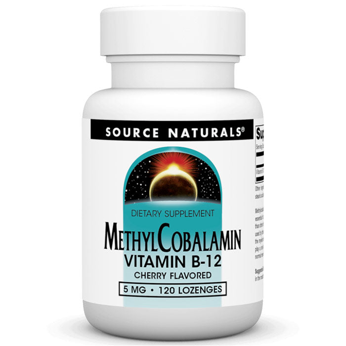MethylCobalamin 5 mg Cherry Flavored Vitamin B-12, 120 Lozenges, Source Naturals