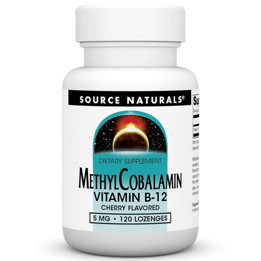 MethylCobalamin 5 mg Cherry Flavored Vitamin B-12, 120 Lozenges, Source Naturals