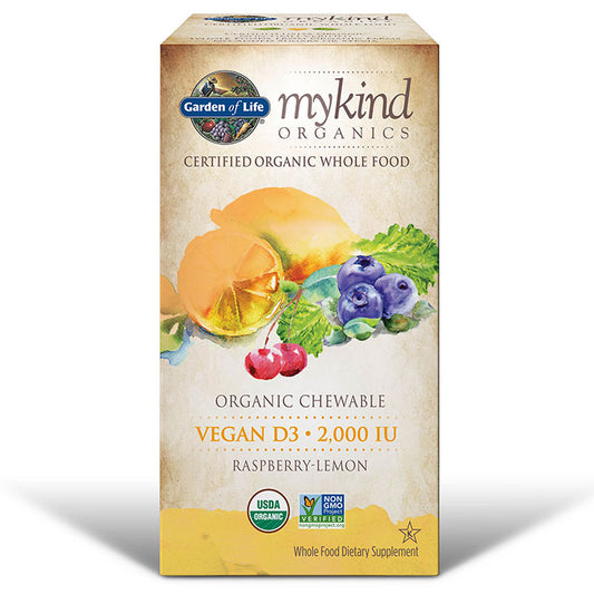 mykind Organics Vegan D3 2000 IU - Chewable Raspberry Lemon, 30 Tablets, Garden of Life