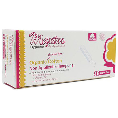 Organic Cotton Non Applicator Tampons, Super Plus, 16 ct, Maxim Hygiene Products