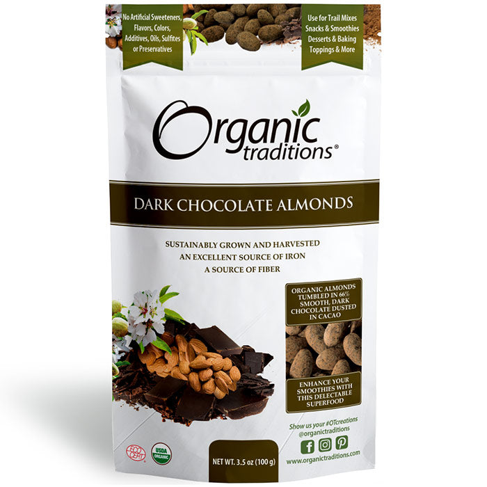 Organic Dark Chocolate Covered Almonds, 3.5 oz (100 g), Organic Traditions