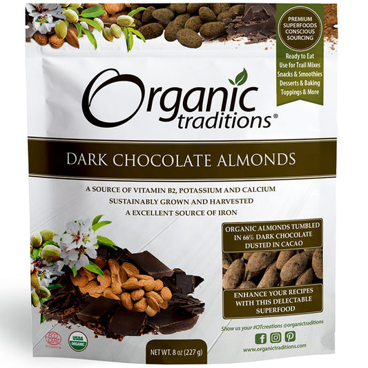 Organic Dark Chocolate Covered Almonds, Value Size, 8 oz (227 g), Organic Traditions