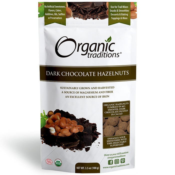 Organic Dark Chocolate Covered Hazelnuts, 3.5 oz (100 g), Organic Traditions