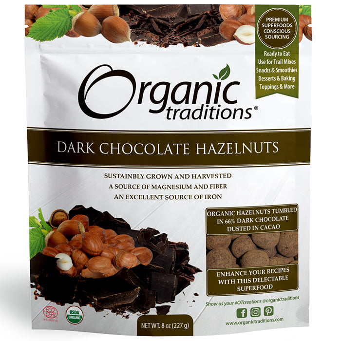 Organic Dark Chocolate Covered Hazelnuts, Value Size, 8 oz (227 g), Organic Traditions