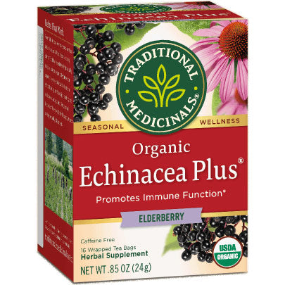 Organic Echinacea Plus Elderberry Tea, 16 Tea Bags, Traditional Medicinals Teas