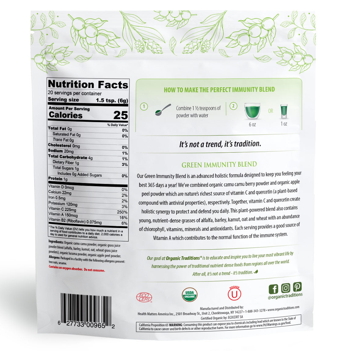 Organic Green Immunity Blend, 4.2 oz (120 g), Organic Traditions