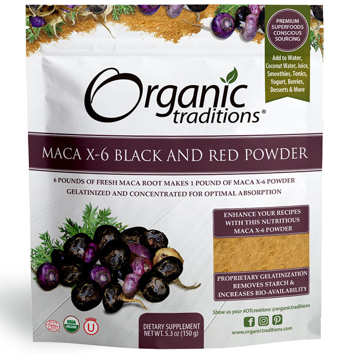 Organic Maca X-6 Black & Red Powder, 5.3 oz (150 g), Organic Traditions