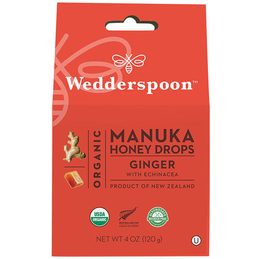 Organic Manuka Honey Drops - Ginger, 4 oz (120 g), Wedderspoon