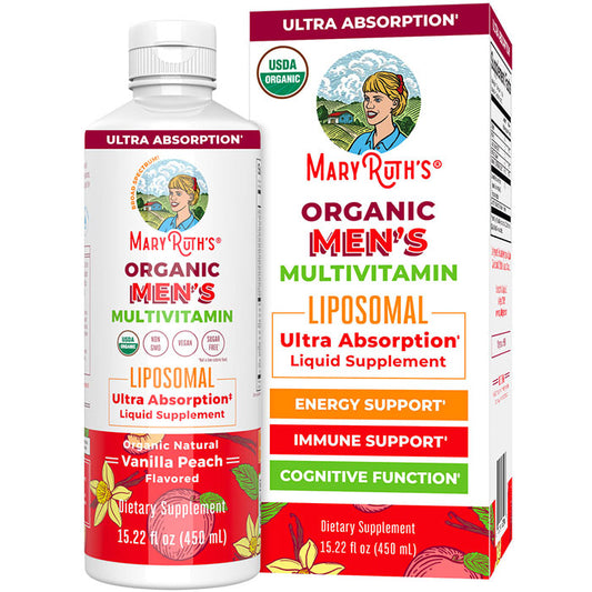 Organic Men's Multivitamin Liposomal, Vanilla Peach, 15.22 oz (450 ml), MaryRuth's