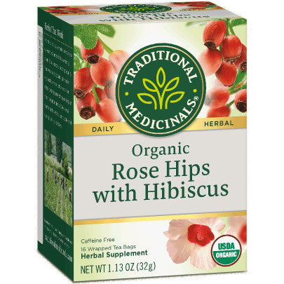 Organic Rose Hips with Hibiscus Tea, 16 Tea Bags, Traditional Medicinals Teas