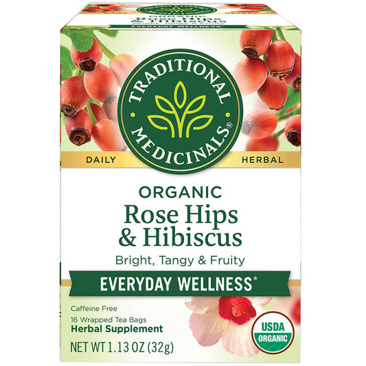 Organic Rose Hips & Hibiscus Tea, 16 Tea Bags, Traditional Medicinals Teas